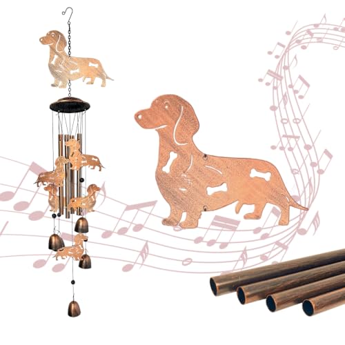 HONGLAND Dachshund Dog Wind Chimes for Outside, Dog Gift for Women Men, Memorial Birthday Gifts Metal Windchimes Outdoor, Garden Decor for Patio Yard Porch Lawn - color: Dachshund Dog