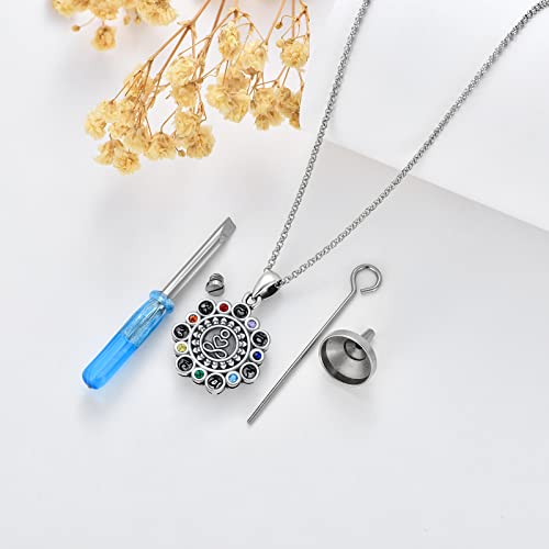 PELOVNY Urn Necklaces for Ashes of Loved Ones 925 Sterling Silver Personalized Heart Locket Urn Necklace Cremation Keepsake Memorial Jewelry Gifts for Women Men - color: Chakra Urn
