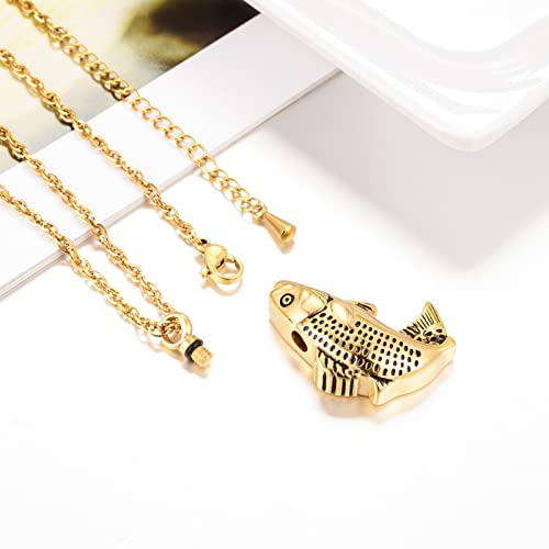 Dletay Fish Cremation Jewelry for Ashes Memorial Ashes Keepsake Necklace Urn Necklace Pendant - color: Gold