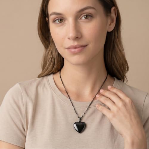 PHOCKSIN Personalized Locket Necklace for Women Photo Necklace with Customized Picture Birth Flower Birthstone Customizable Birthday Gifts - color: #05 Heart Black