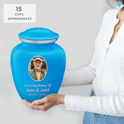 Geturns Embrace Adult Personalized Picture Cremation Urns for Human Ashes I Large Photo Racing Blue Funeral Urn for Men and Women I 200 lbs - color: Racing Blue