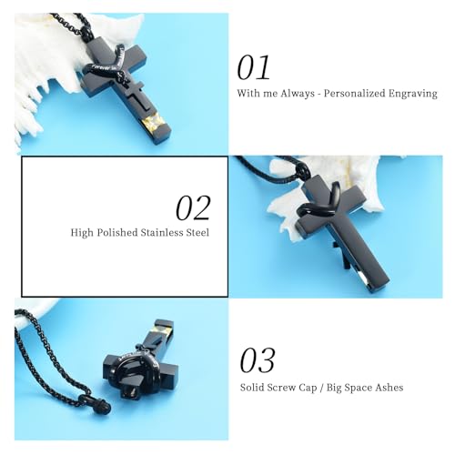 Oinsi Black Cross Urn Necklace For Ashes Of Loved Ones With Birthstone Always In My Heart Cremation Jewelry Keepsake Pendant Women Men - color: Yellow Sone