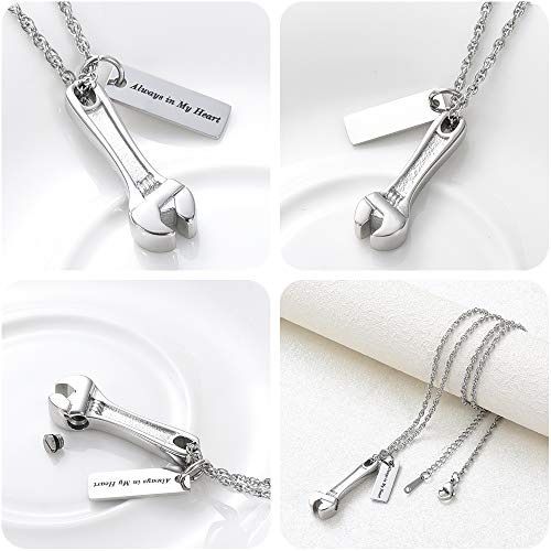 shajwo Wrench Urn Necklace for Ashes for Women Men Human Ashes Stainless Steel Hammer Cremation Jewelry for Ashes Pendant - color: Always in My Heart