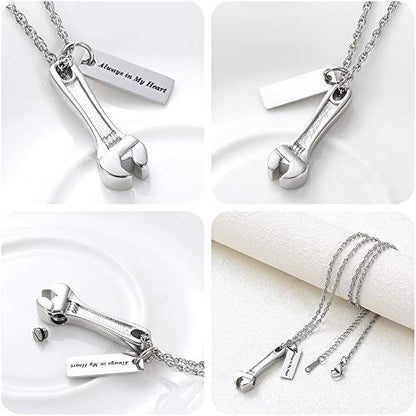 shajwo Wrench Urn Necklace for Ashes for Women Men Human Ashes Stainless Steel Hammer Cremation Jewelry for Ashes Pendant - color: Always in My Heart