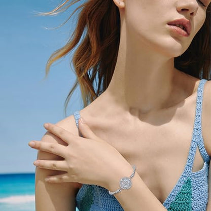 TUGHRA Ashes Bracelet for Women Urn Bracelet for Ashes 925 Sterling Silver Cremation Jewelry Memorial Gifts Keepsake Bracelet - style: Ashes Bracelet-coin-compass-white opal