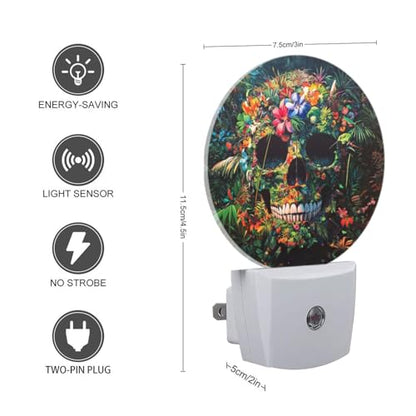 LED Night Lights Lamp with Dusk to Dawn Sensor, Exquisite Tropical - Flowered Skeleton Night Light Plug Into Wall for Kids Room, Bedroom, Bathroom, Kitchen, Hallway - color: Exquisite Tropical - Flowered Skeleton