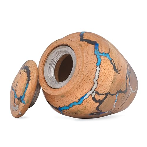 Wooden Cremation Urn for Human Ashes Adult Male & Female – Handmade Mango Wood & Epoxy Resin – Decorative Burial Memorial Urn with Secure Lid (Small, 4x4x5 Inch, 20 Cu in) – by Bhartiya Handicrafts - size: Small – 4x4x5 Inch – 20 Cu In