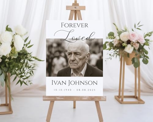 Forever Loved Funeral Memorial Sign, Elegant Celebration of Life Sign - color: Version #17