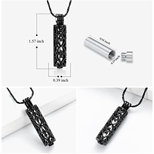 Imrsanl Cylinder Cremation Urn Necklace for Ashes of Loved One - color: Black Silver