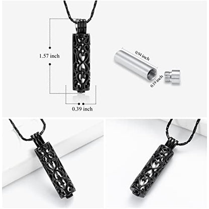 Imrsanl Cylinder Cremation Urn Necklace for Ashes of Loved One - color: Black Silver
