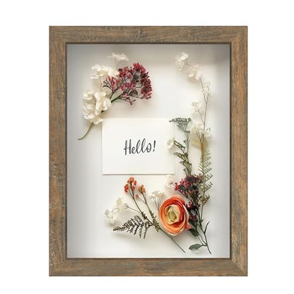 FrameWorks 8.5x11 Driftwood Wooden Shadow Box Frame – Soft Felt Back, Tempered Glass, and Included Elegant White Ball Push Pins - color: Brown, size: 8.5"x11"