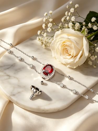 Cremation Urn Bracelets 925 Sterling Silver Double Layered Cremation Ash Bracelet for Ashes with 12 Months Birthstone Urn Jewelry for Women Loved One Animals,Chain Length 7"+2" Extend - color: 01-January