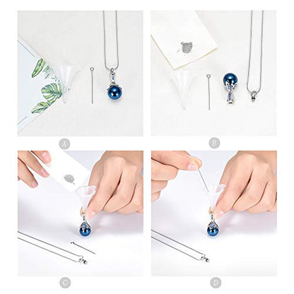 Memorial Jewelry Pearl Urn Necklace - Cremation Ashes Holder Keepsake for Women - color: Blue-2