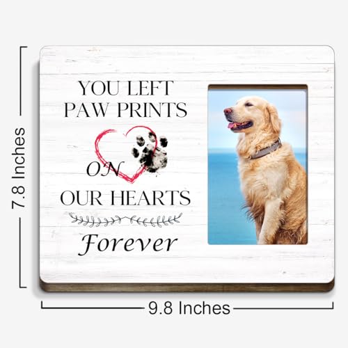 Pet Memorial Gifts for Dogs,Sympathy Gift for Loss of Dog,Remembrance Gifts for Loss of Dog,You Left Paw Prints on Our Hearts Forever Wood Picture Frame - style: you left paw