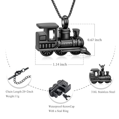 Oinsi Stainless Steel Mini Train Cremation Jewelry For Ashes Memorial Urn Necklace Keepsake Urn Pendant For Loved Ones - color: Black