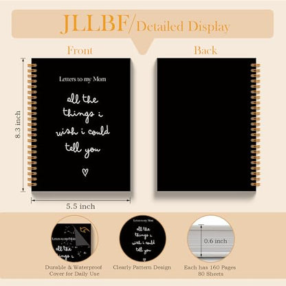 JLLBF Letters to My Mom Spiral Notebook, Black Grief Journal Notebooks for Loss of Mom, Sympathy Gifts for Loss of Mother, Remembrance Bereavement Gift Journal Notebook, 5.5x8.3 Inch - color: Black Letters Mom