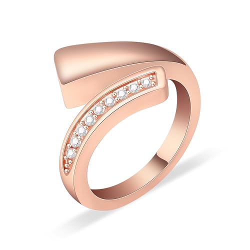Urn Ring for Ashes for Women Men Cubic Zirconia Ash Ring Memorial Cremation Jewelry Bereavement Keepsakes Gift for Loss of a Loved One - color: Rose, size: 10#