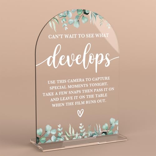 Acrylic Wedding Sign Can't Wait to See What Develops Signs for Ceremony Modern Calligraphy Arch Acrylic Table Top Signs for Wedding Reception and Event Party Table Decor (Eucalyptus Leaves) - color: Can't Wait to See What Develops