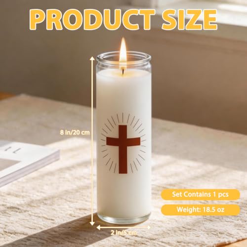 White Prayer Candles, Devotional Prayer Candle in Glass Jars, Long‑Burning Smokeless Cross Catholic Candles for Church, Altar Vigil & Memorials - size: 1