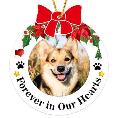 JUESMOS Dog Picture Frame Memorial Christmas Ornaments 2025 Dog Memorial Photo Ornaments for Christmas Tree Forever in Our Hearts Remembrance Gifts Sypathy Gifts for Loss of Dogs Pet Cat