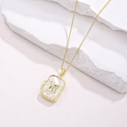 YOUFENG Love Heart Flower Locket Necklace that Holds Pictures Photo Locket Birthday Gifts - style: Square Butterfly Locket