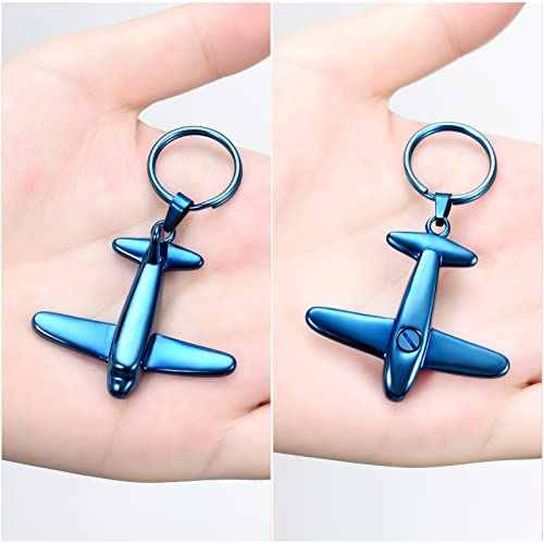 Minicremation Cremation Jewelry Urn Keychain for Ashes Airplane Memorial Urn Pendant for Human Pet's Keepsake Key Chain - color: Blue