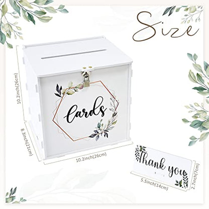 White Wedding Card Box with Lock, PVC Envelope Money Card Box for Wedding - style: White Print