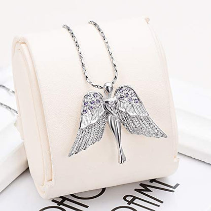 Imrsanl Cremation Jewelry Keepsake Angel Wings Urn Necklace for Ashes - color: Purple