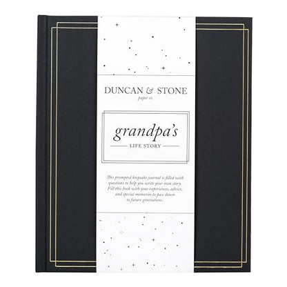 Duncan & Stone Grandpa Legacy Journal, Life Memory Book, Prompts, Charcoal | Linen keepsake with prompts & family tree for Grandpa to share his life story; an 85-page legacy gift for grandfather - style: Your Story Grandpa