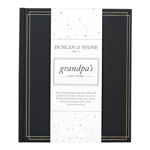 Duncan & Stone Grandpa Legacy Journal, Life Memory Book, Prompts, Charcoal | Linen keepsake with prompts & family tree for Grandpa to share his life story; an 85-page legacy gift for grandfather - style: Your Story Grandpa