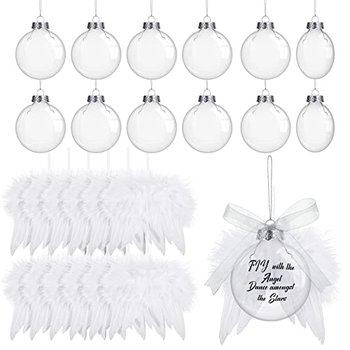 Sratte 12 Sets Xmas Memorial Ornament Fillable Ball Angel Wings,80 mm - size: 80 mm