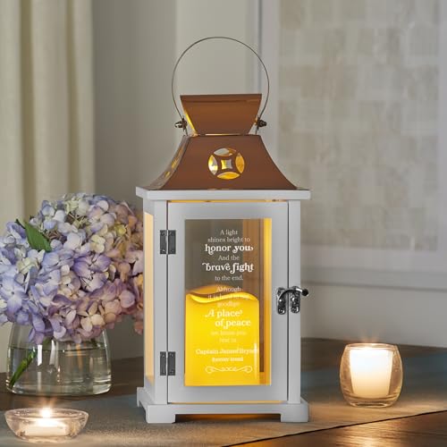 Let's Make Memories Personalized Memorial Lantern - Sympathy - Condolences - LED Candle - Automatic Timer - Wood/Stainless Steel - Copper Finish - A Brave Fight - style: A Brave Fight