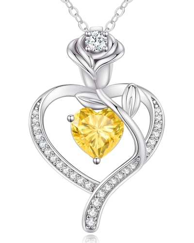 925 Sterling Silver Rose Love Heart Birthstone Necklaces for Women Jewelry | Hypoallergenic Nickel-Free & Lead-Free Pendant,Birthday Anniversary Christmas Gift for Women Wife Mom Girlfriend - color: White Gold-11-Nov