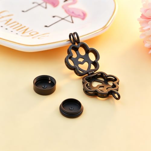 Pet Paw Urn Locket for Ashes Stainless Steel Cremation Jewelry for Dog/Cat Memorial Urn Necklace with Mini Casket Funeral Jewelry - color: Black-Black