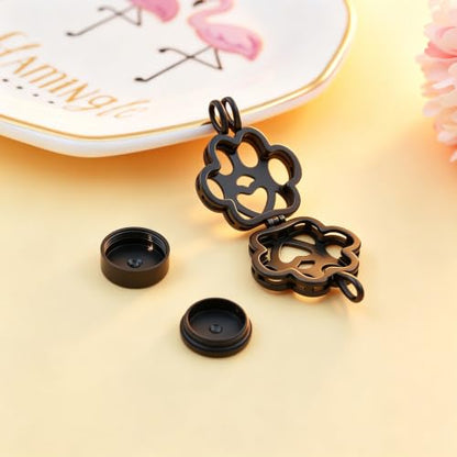 Pet Paw Urn Locket for Ashes Stainless Steel Cremation Jewelry for Dog/Cat Memorial Urn Necklace with Mini Casket Funeral Jewelry - color: Black-Black