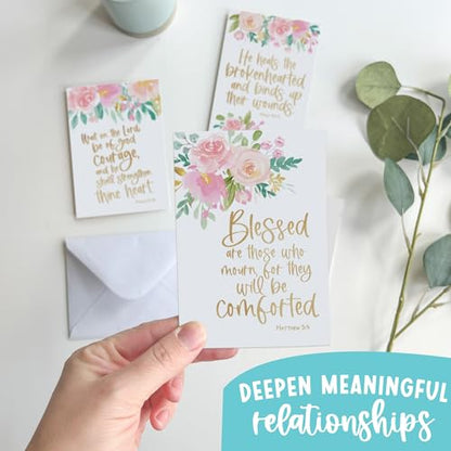 Hadley Designs Religious Sympathy Cards With Envelopes - 24 Christian Sympathy Cards Bulk, Bereavement Card Religious, Christian Sorry For Your Loss Card, Thinking Of You Heartfelt Condolences - style: Floral Pink Blush 24 pcs