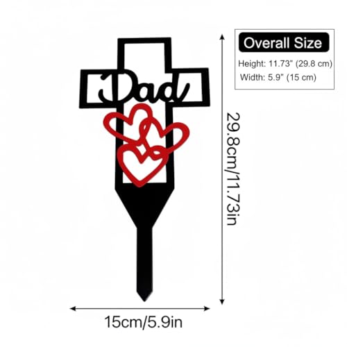 Heavy Duty Metal Cross Grave Marker - Cemetery Memorial Stake for Dad, 12 x 6 Inch Father's Remembrance Cross for Garden & Cemetery