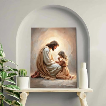 Jesus Praying with Girl Wall Art Canvas Poster Print, 8x10in - color: Jesus04, size: 8"L x 10"W