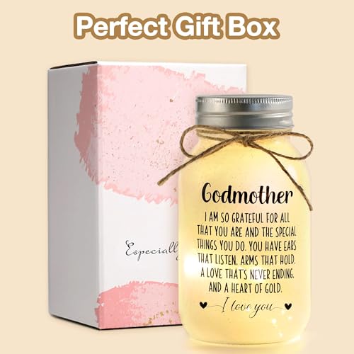 Maracco Godmother Gifts from Godchild, Proposal Godmother Birthday Gift, Mason Jar with 10 Warm Lights, Best Gifts for Godparents, Mason Jar Lights for God Mommy (30oz) - color: Godmother