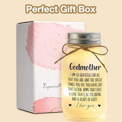 Maracco Godmother Gifts from Godchild, Proposal Godmother Birthday Gift, Mason Jar with 10 Warm Lights, Best Gifts for Godparents, Mason Jar Lights for God Mommy (30oz) - color: Godmother