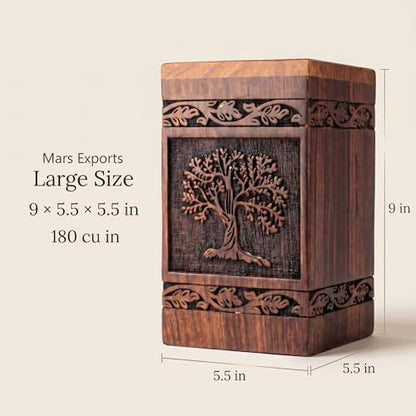 Wooden Cremation Urns Box for Human Ashes, Memorial Keepsake Boxes for Adults, Male/Female,Child, Pets Dog Cat Wood Burial Funeral Container (Tree of Life) Urn, Capacity (Large (180 lbs- 82 kg)) - size: Large