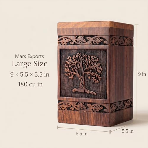 Wooden Cremation Urns Box for Human Ashes, Memorial Keepsake Boxes for Adults, Male/Female,Child, Pets Dog Cat Wood Burial Funeral Container (Tree of Life) Urn, Capacity (Large (180 lbs- 82 kg)) - size: Large