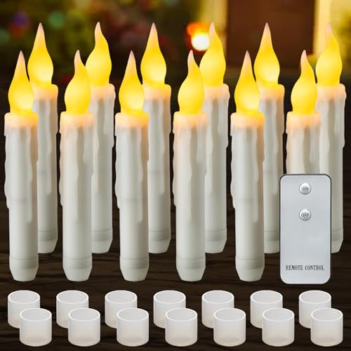 12 Pack LED Taper Candles Battery Operated with Remote, Flameless Flickering Halloween Floating Candle Lights Outdoor Electric Fake Candle Bulk for Chandelier Holder Christmas Party Decorations - color: Remote Control Taper Candles