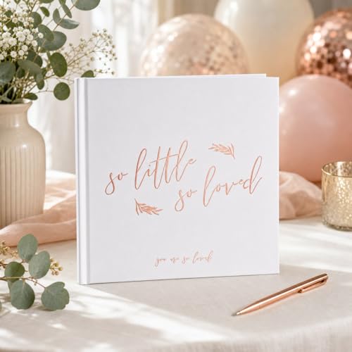 Calculs Baby Shower Picture Book Polaroid 'so little so loved' Party Guest Book Babies Scrapbook, White Cover, Rose Gold Foil Stamping, Blank White Pages - color: White & Rose Gold