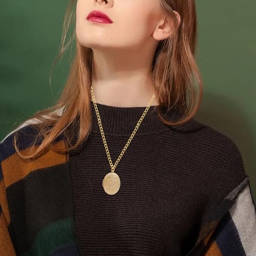Vintage Engraved Flower Empaistic Photo Locket Hold Picture Oval Round Pendant Necklace Antique Carved Pattern Souvenir Memorial Clavicle Jewelry for Women