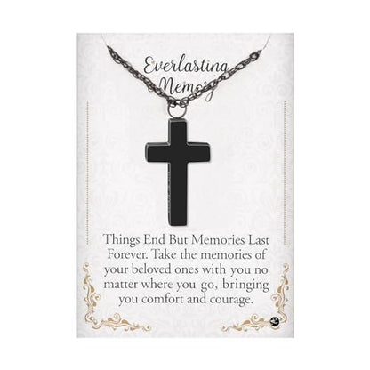 Cremation Cross Necklace for Ashes Stainless Steel Cross Urn Pendant Ashes Holder Memorial Jewelry-With Me Always - style: With Me Always-Black-Gift Box