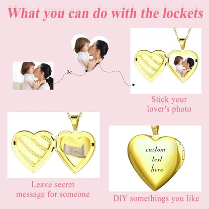 OIDEA Locket Necklace for Women: Gold Photo Lockets that Hold Picture Stainless Steel Necklace with Picture Inside Birthday Mothers Day Jewelry Gifts for Womens - color: stripes heart - gold custom