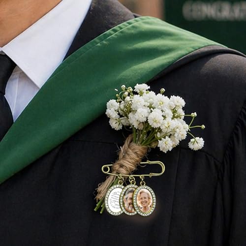 Wedding Bouquet Photo Charms Memorial Custom Boutonniere Bachelor Bridal - style: Graduation Theme - Rhinestone Frame Oval