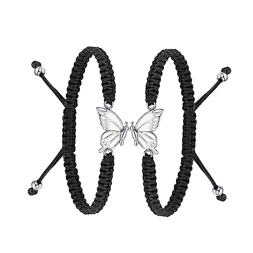 constantlife 2 Pack Butterfly Cremation Bracelet for Ashes Stainless Steel Urn Pendants Keepsake Braided Rope Adjustable Wristband Bangle Memorial Jewelry for Women Girls - color: Silver