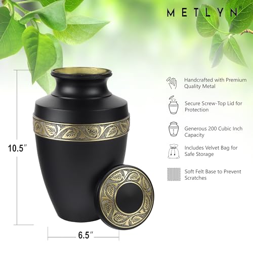 Cremation Urn for Ashes Adult Male & Female, Large Urn for Ashes for Women, Decorative Urns for Human Ashes Adult Man, Memorial Urns, Burial Urns, Funeral Urns (Black, Large)